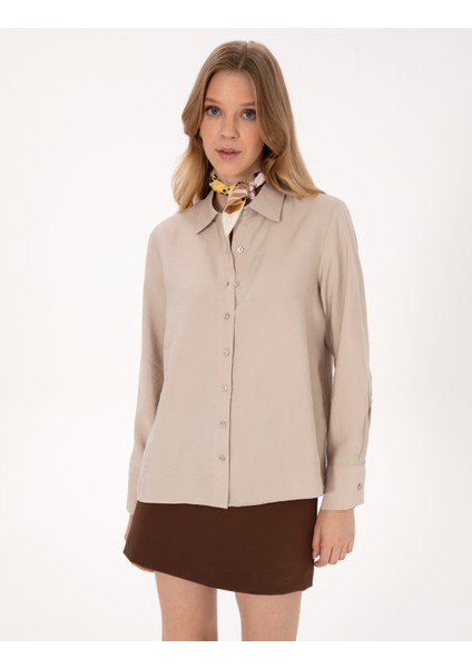 Kadın Vizon Comfort Fit Uzun Kollu Gömlek 50318219-VR052