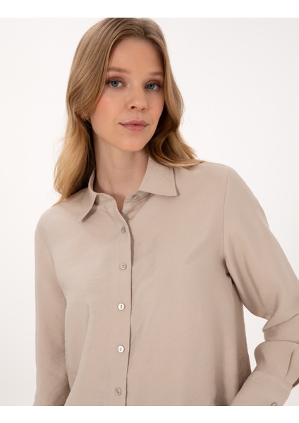 Kadın Vizon Comfort Fit Uzun Kollu Gömlek 50318219-VR052 fiyatları