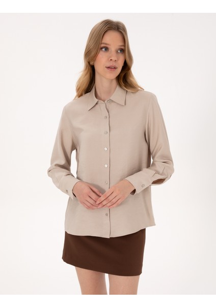 Kadın Vizon Comfort Fit Uzun Kollu Gömlek 50318219-VR052 modelleri