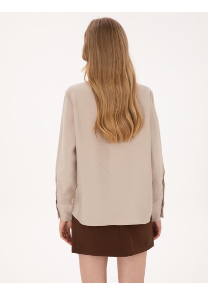 Kadın Vizon Comfort Fit Uzun Kollu Gömlek 50318219-VR052 indirimleri