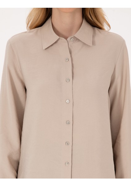 Kadın Vizon Comfort Fit Uzun Kollu Gömlek 50318219-VR052