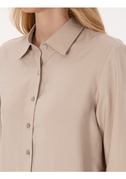 Kadın Vizon Comfort Fit Uzun Kollu Gömlek 50318219-VR052