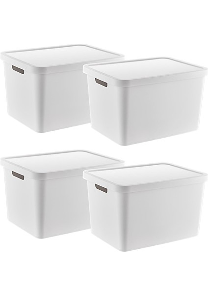 4'lü Set Stafi Çok Amaçlı Kapaklı Kutu Beyaz 18 Lt - Beyaz, Çok Amaçlı Kapaklı Kutu, Ev-Ofis-Depo Için, Kapaklı Saklama Kutusu