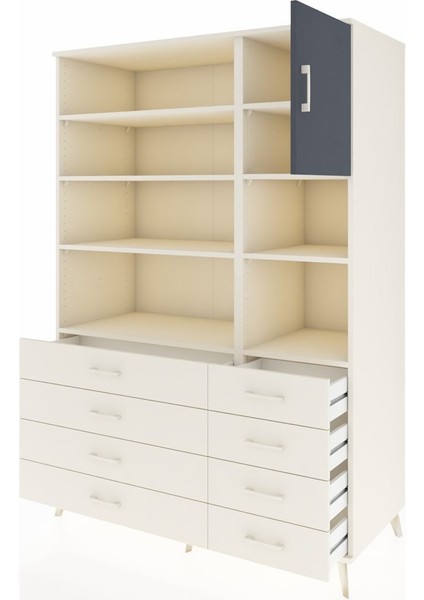 Kronos Dolap 8 Raflı 8 Çekmeceli Tek Kapaklı 132X59X195 Aytaşı-Antrasit/aytaşı modelleri