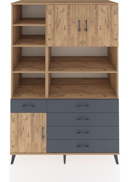 Kronos Dolap 9 Raflı 5 Çekmeceli 3 Kapaklı 132X59X195 Çam-Çam/antrasit