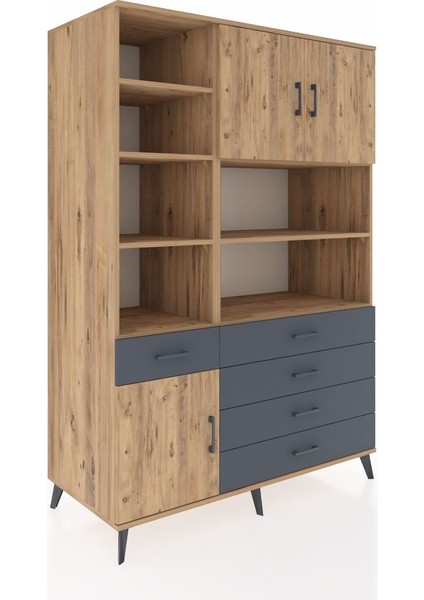 Kronos Dolap 9 Raflı 5 Çekmeceli 3 Kapaklı 132X59X195 Çam-Çam/antrasit fiyatları