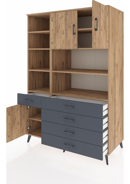 Kronos Dolap 9 Raflı 5 Çekmeceli 3 Kapaklı 132X59X195 Çam-Çam/antrasit modelleri