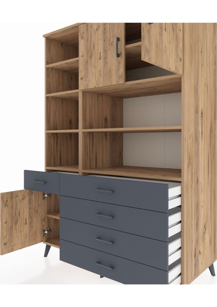 Kronos Dolap 9 Raflı 5 Çekmeceli 3 Kapaklı 132X59X195 Çam-Çam/antrasit fırsatları