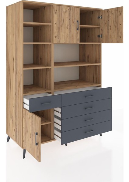 Kronos Dolap 9 Raflı 5 Çekmeceli 3 Kapaklı 132X59X195 Çam-Çam/antrasit indirimleri