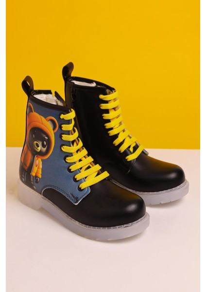 Doreen Siyah Çizgi Karakter Baskılı Bağcıklı Çocuk Bot modelleri