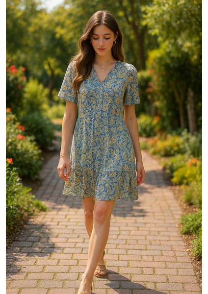 Yeşil Desenli Saten Elbise indirimleri