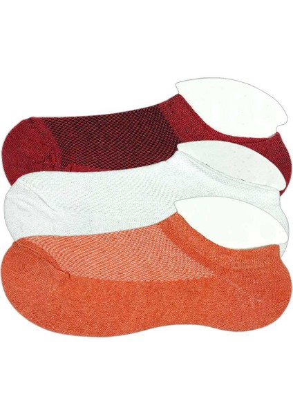 3 Adet Çocuk Sneaker Patik Çorap Bordo Beyaz Turuncu