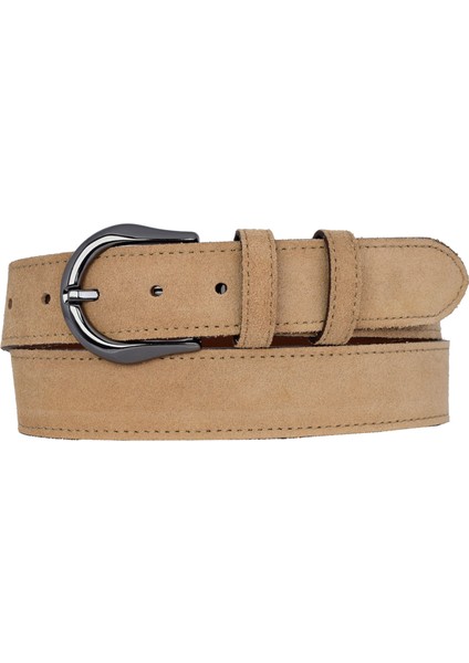 %100 Hakiki Deri, Nikel Tokalı 4 cm Açık Sarı Süet Kadın Kemeri; Kot, Spor Kemer=süet.70.sarısü
