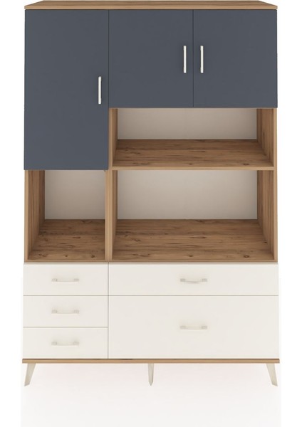 Hyperion Dolap 8 Raflı 5 Çekmeceli 3 Kapaklı 132X44X195 Çam-Antrasit/aytaşı