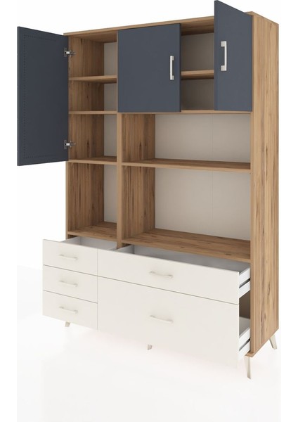 Hyperion Dolap 8 Raflı 5 Çekmeceli 3 Kapaklı 132X44X195 Çam-Antrasit/aytaşı modelleri