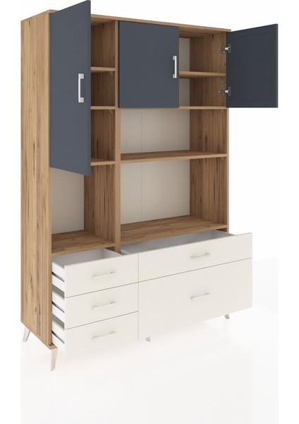 Hyperion Dolap 8 Raflı 5 Çekmeceli 3 Kapaklı 132X44X195 Çam-Antrasit/aytaşı indirimleri