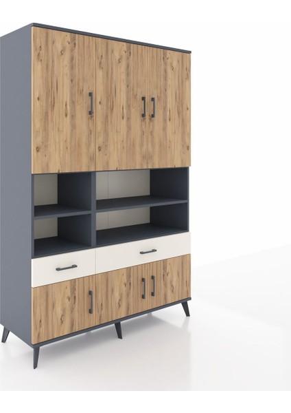 Hyperion Dolap 8 Raflı 2 Çekmeceli 6 Kapaklı 132X44X195 Antrasit-Çam/aytaşı fiyatları