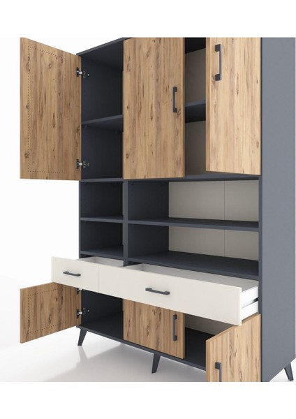 Hyperion Dolap 8 Raflı 2 Çekmeceli 6 Kapaklı 132X44X195 Antrasit-Çam/aytaşı fırsatları