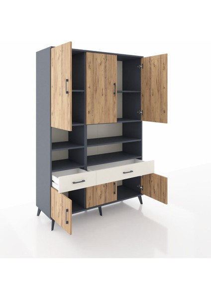 Hyperion Dolap 8 Raflı 2 Çekmeceli 6 Kapaklı 132X44X195 Antrasit-Çam/aytaşı indirimleri
