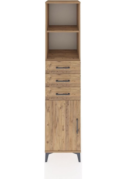 Hyperion Dolap 3 Raflı 3 Çekmeceli Tek Kapaklı 44X44X195 Çam-Çam