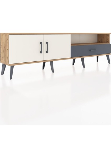 Arges Tv Ünitesi 2 Raflı Tek Çekmeceli 2 Kapaklı 176X30X51 Çam-Aytaşı/antrasit fiyatları