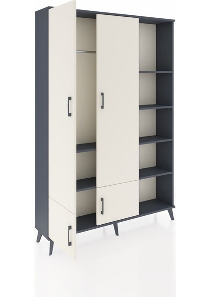 Arges Dolap 6 Raflı 4 Kapaklı Tek Askılı 132X30X195 Antrasit-Aytaşı/antrasit indirimleri