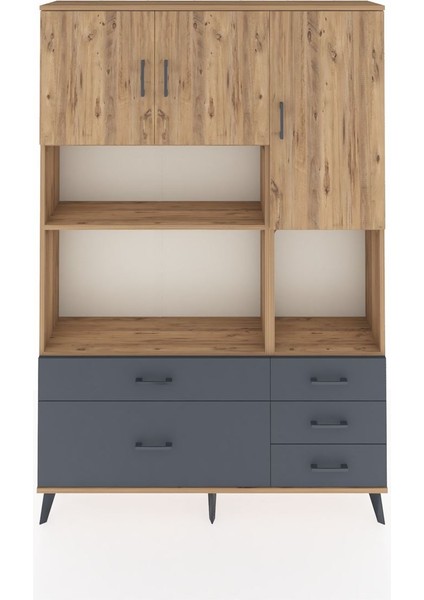 Arges Dolap 8 Raflı 5 Çekmeceli 3 Kapaklı 132X30X195 Çam-Çam/antrasit