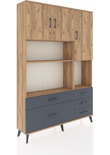 Arges Dolap 8 Raflı 5 Çekmeceli 3 Kapaklı 132X30X195 Çam-Çam/antrasit fiyatları