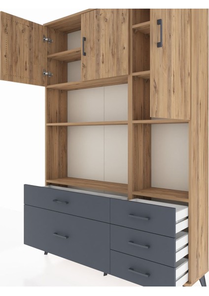 Arges Dolap 8 Raflı 5 Çekmeceli 3 Kapaklı 132X30X195 Çam-Çam/antrasit fırsatları