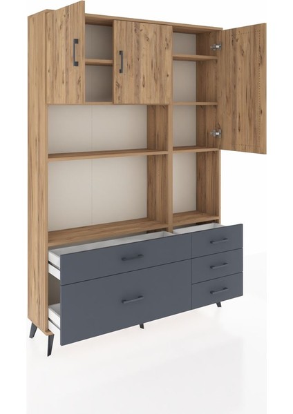 Arges Dolap 8 Raflı 5 Çekmeceli 3 Kapaklı 132X30X195 Çam-Çam/antrasit indirimleri