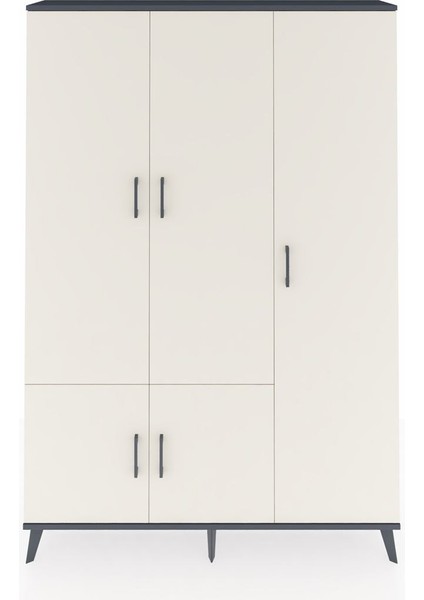 Arges Dolap 7 Raflı 5 Kapaklı Tek Askılı 132X30X195 Antrasit-Aytaşı/çam