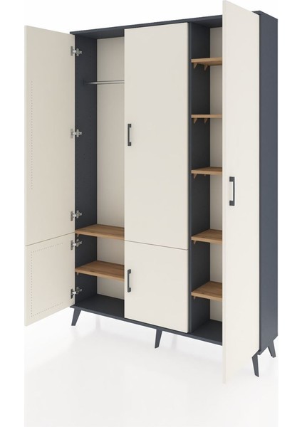 Arges Dolap 7 Raflı 5 Kapaklı Tek Askılı 132X30X195 Antrasit-Aytaşı/çam modelleri