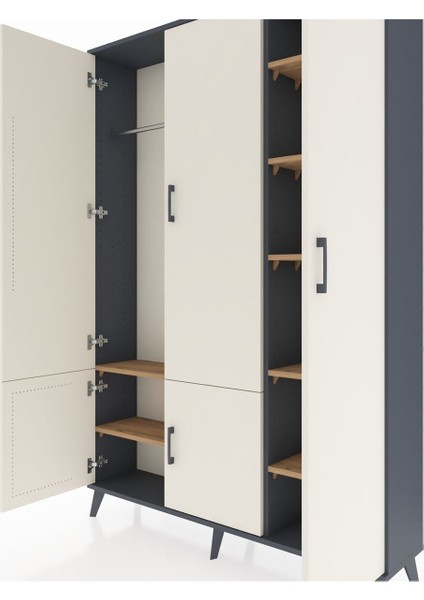 Arges Dolap 7 Raflı 5 Kapaklı Tek Askılı 132X30X195 Antrasit-Aytaşı/çam fırsatları