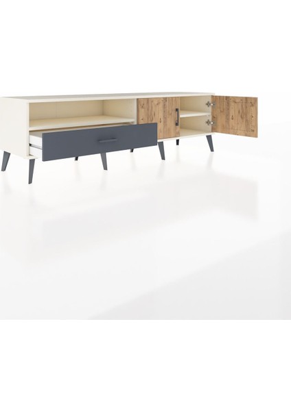 Hyperion Tv Ünitesi 2 Raflı Tek Çekmeceli 2 Kapaklı 176X44X51 Aytaşı-Çam/antrasit indirimleri