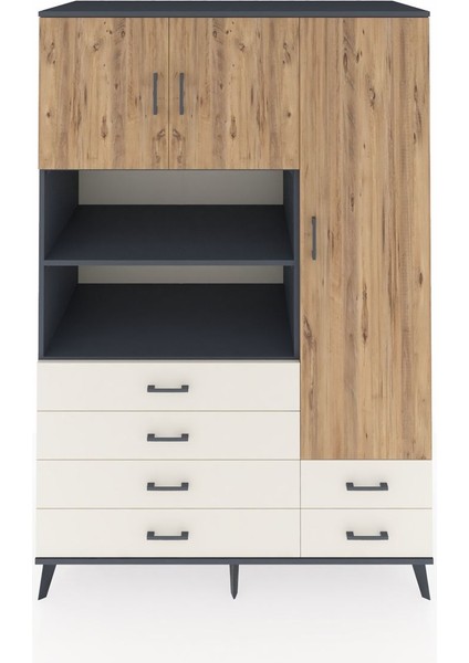 Kronos Dolap 9 Raflı 6 Çekmeceli 3 Kapaklı 132X59X195 Antrasit-Çam/aytaşı