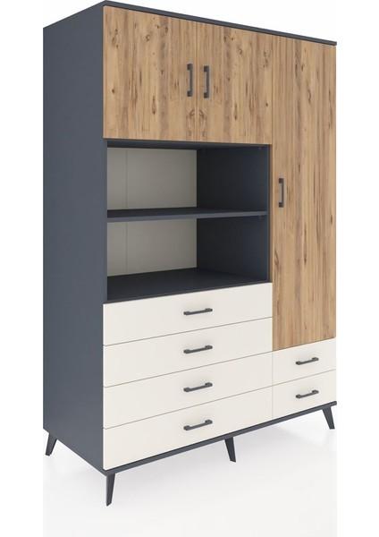 Kronos Dolap 9 Raflı 6 Çekmeceli 3 Kapaklı 132X59X195 Antrasit-Çam/aytaşı fiyatları