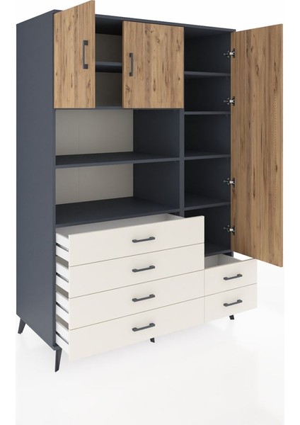 Kronos Dolap 9 Raflı 6 Çekmeceli 3 Kapaklı 132X59X195 Antrasit-Çam/aytaşı indirimleri