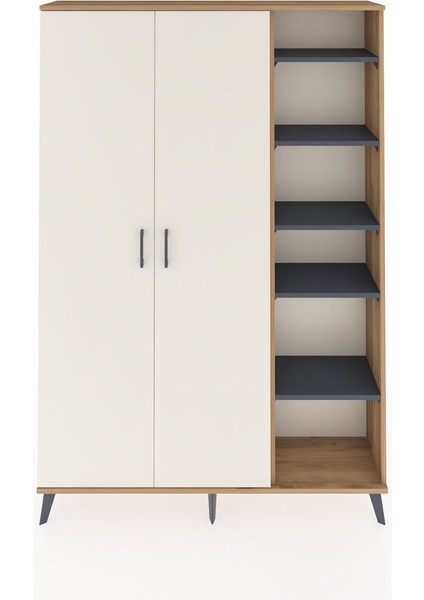 Arges Dolap 7 Raflı 2 Kapaklı Tek Askılı 132X30X195 Çam-Aytaşı/antrasit