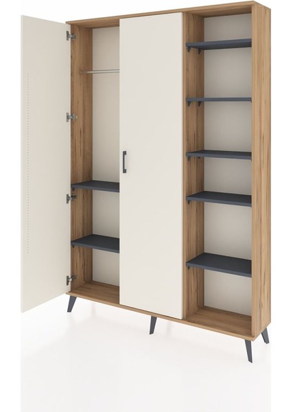 Arges Dolap 7 Raflı 2 Kapaklı Tek Askılı 132X30X195 Çam-Aytaşı/antrasit modelleri
