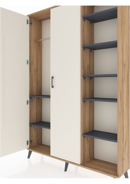 Arges Dolap 7 Raflı 2 Kapaklı Tek Askılı 132X30X195 Çam-Aytaşı/antrasit fırsatları