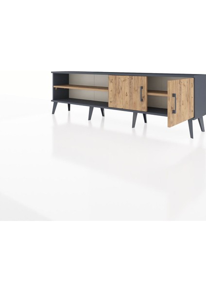 Arges Tv Ünitesi 2 Raflı 2 Kapaklı 176X30X51 Antrasit-Çam/çam modelleri