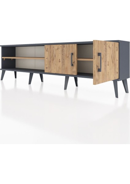 Arges Tv Ünitesi 2 Raflı 2 Kapaklı 176X30X51 Antrasit-Çam/çam fırsatları