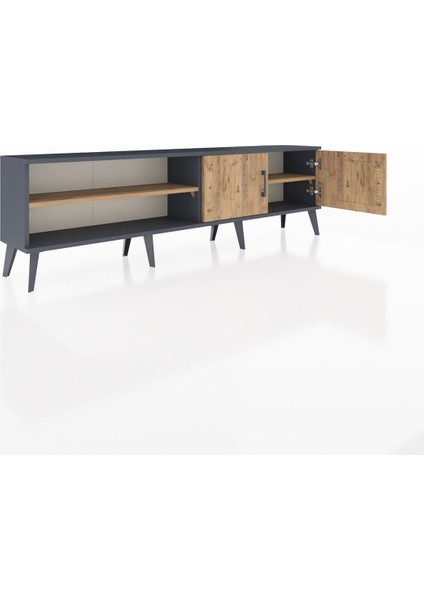 Arges Tv Ünitesi 2 Raflı 2 Kapaklı 176X30X51 Antrasit-Çam/çam indirimleri