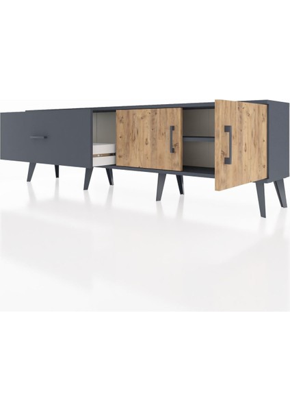 Arges Tv Ünitesi Tek Raflı Tek Çekmeceli 2 Kapaklı 176X30X51 Antrasit-Çam/antrasit fırsatları