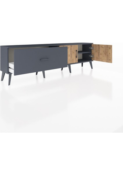 Arges Tv Ünitesi Tek Raflı Tek Çekmeceli 2 Kapaklı 176X30X51 Antrasit-Çam/antrasit indirimleri