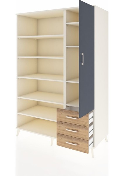 Kronos Dolap 9 Raflı 3 Çekmeceli Tek Kapaklı 132X59X195 Aytaşı-Antrasit/çam modelleri