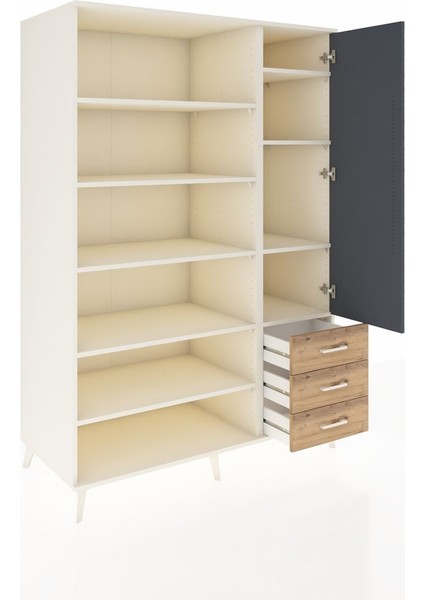 Kronos Dolap 9 Raflı 3 Çekmeceli Tek Kapaklı 132X59X195 Aytaşı-Antrasit/çam indirimleri