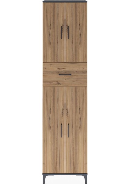 Arges Dolap 4 Raflı Tek Çekmeceli 4 Kapaklı 60X30X243 Antrasit-Çam