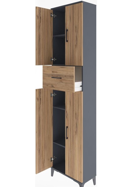 Arges Dolap 4 Raflı Tek Çekmeceli 4 Kapaklı 60X30X243 Antrasit-Çam fırsatları