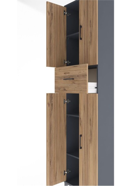 Arges Dolap 4 Raflı Tek Çekmeceli 4 Kapaklı 60X30X243 Antrasit-Çam indirimleri